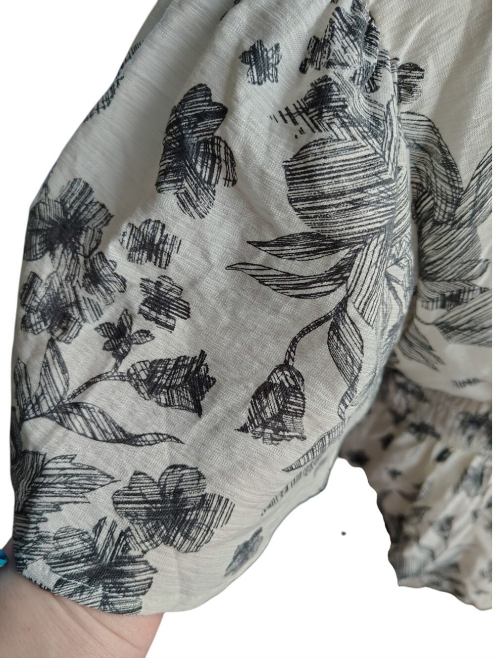 Mine Anthropologie White Summer Lightweight Black Toile Floral Blouse Size Large - Picture 6 of 11